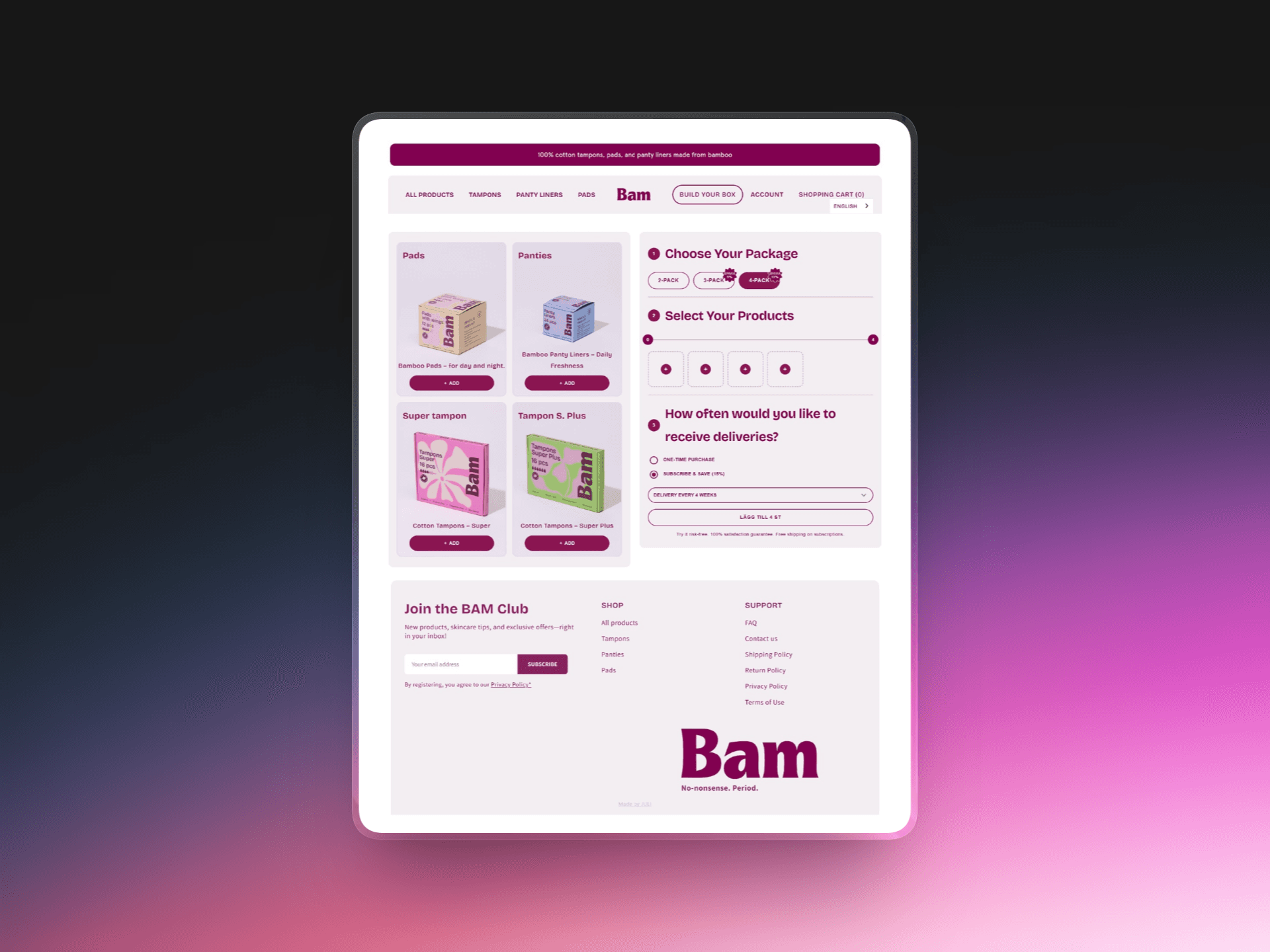 Period Care Brand desktop website preview