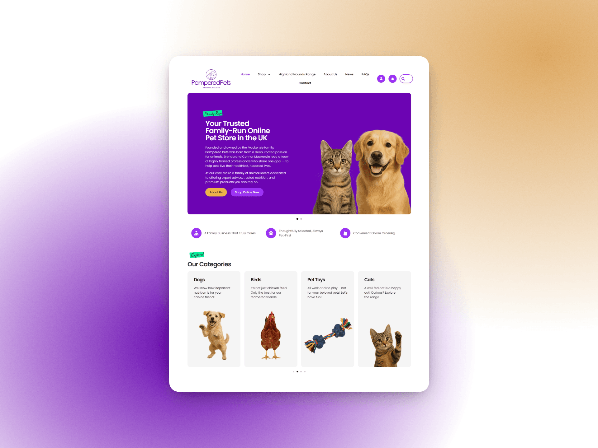 Custom Pet Website desktop website preview